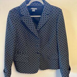 Ann Taylor Geo Print Jacket | Navy & White | Classic Tailored Blazer | Size 14